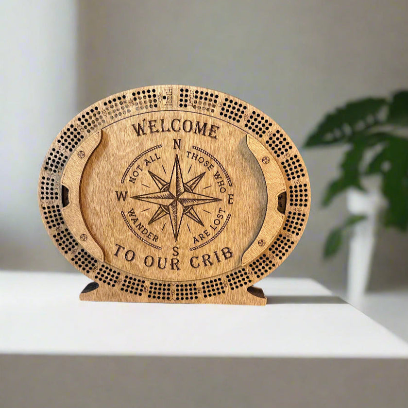 Personalized 4-Track  Cribbage Board – Handcrafted, Custom Engraved & Stand-Up Display
