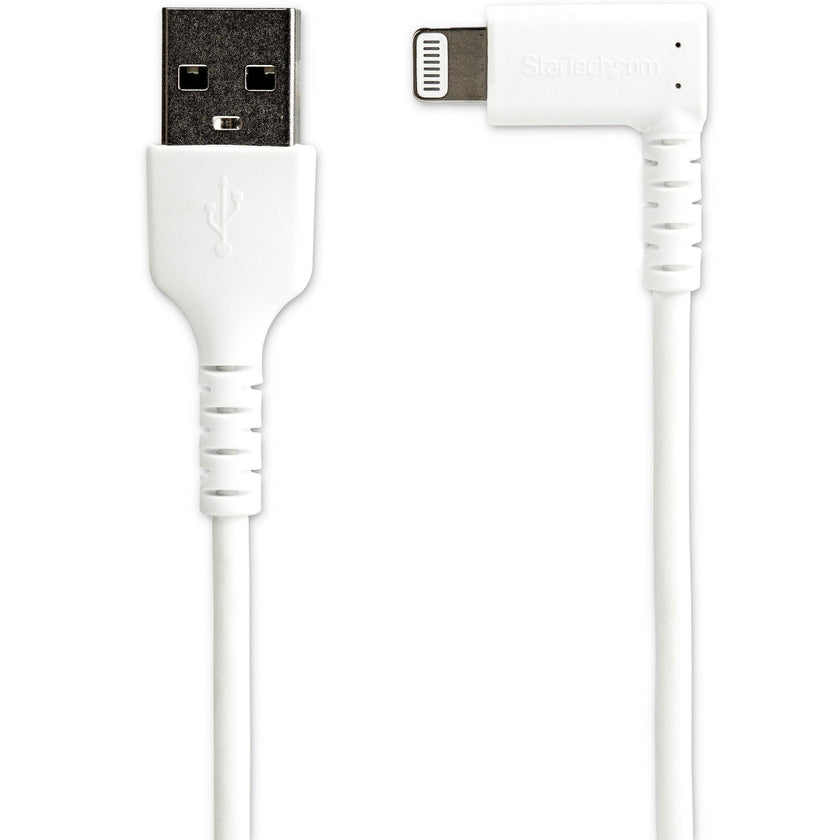 StarTech - Charge & Sync Cable Lightning MFI (Right Angled) to USB-A 6ft Heavy Duty Rugged Aramid Fiber - White