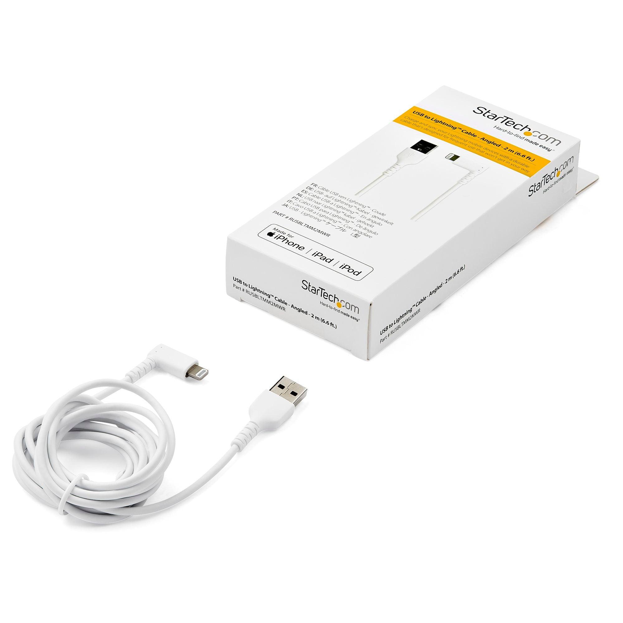 StarTech - Charge & Sync Cable Lightning MFI (Right Angled) to USB-A 6ft Heavy Duty Rugged Aramid Fiber - White