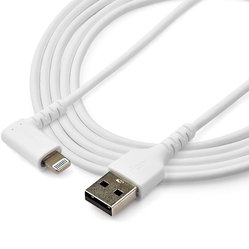 StarTech - Charge & Sync Cable Lightning MFI (Right Angled) to USB-A 6ft Heavy Duty Rugged Aramid Fiber - White