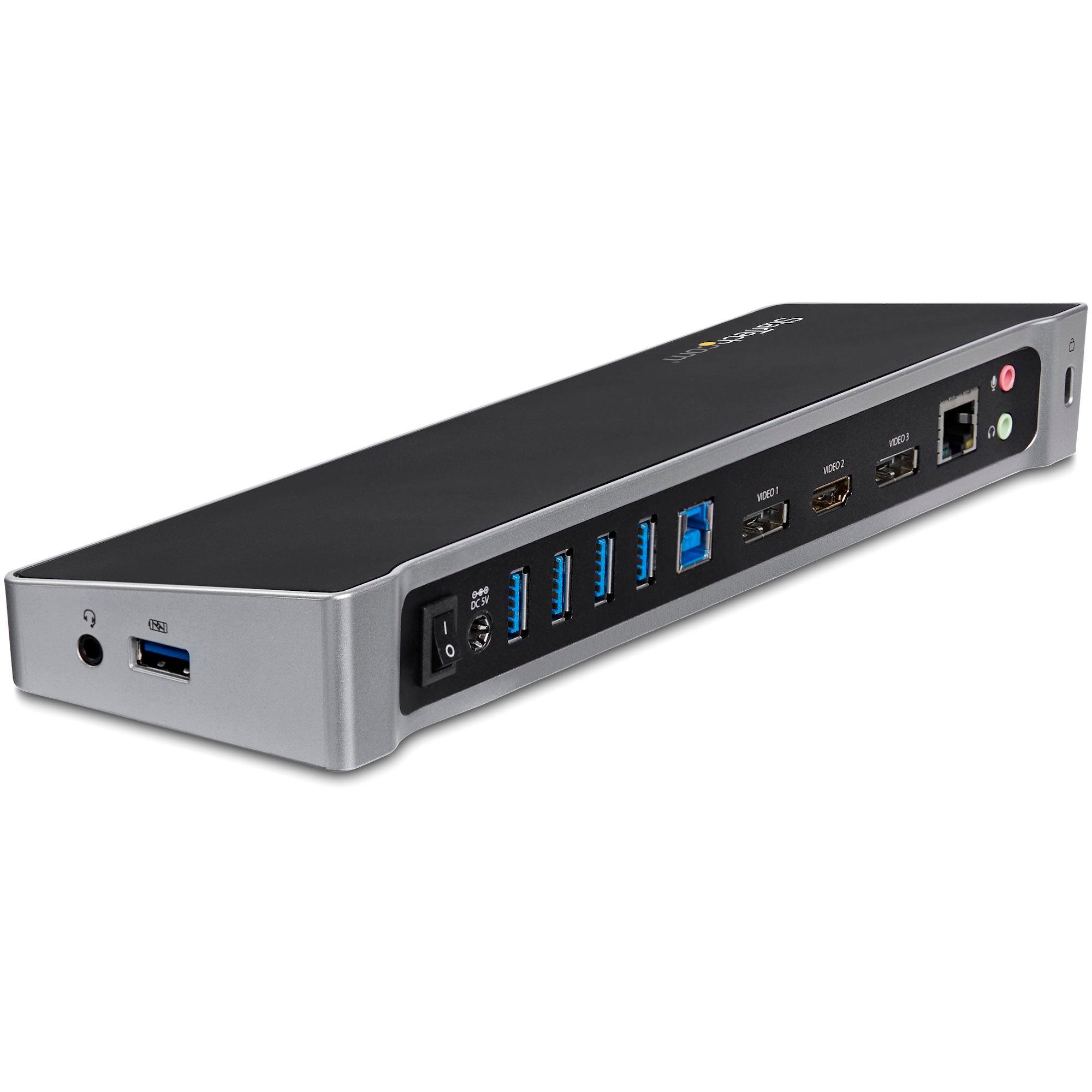 StarTech - Docking Station Triple Monitor USB-A 30 HDMI & 2 DisplayPort PC/Mac - Black & Silver
