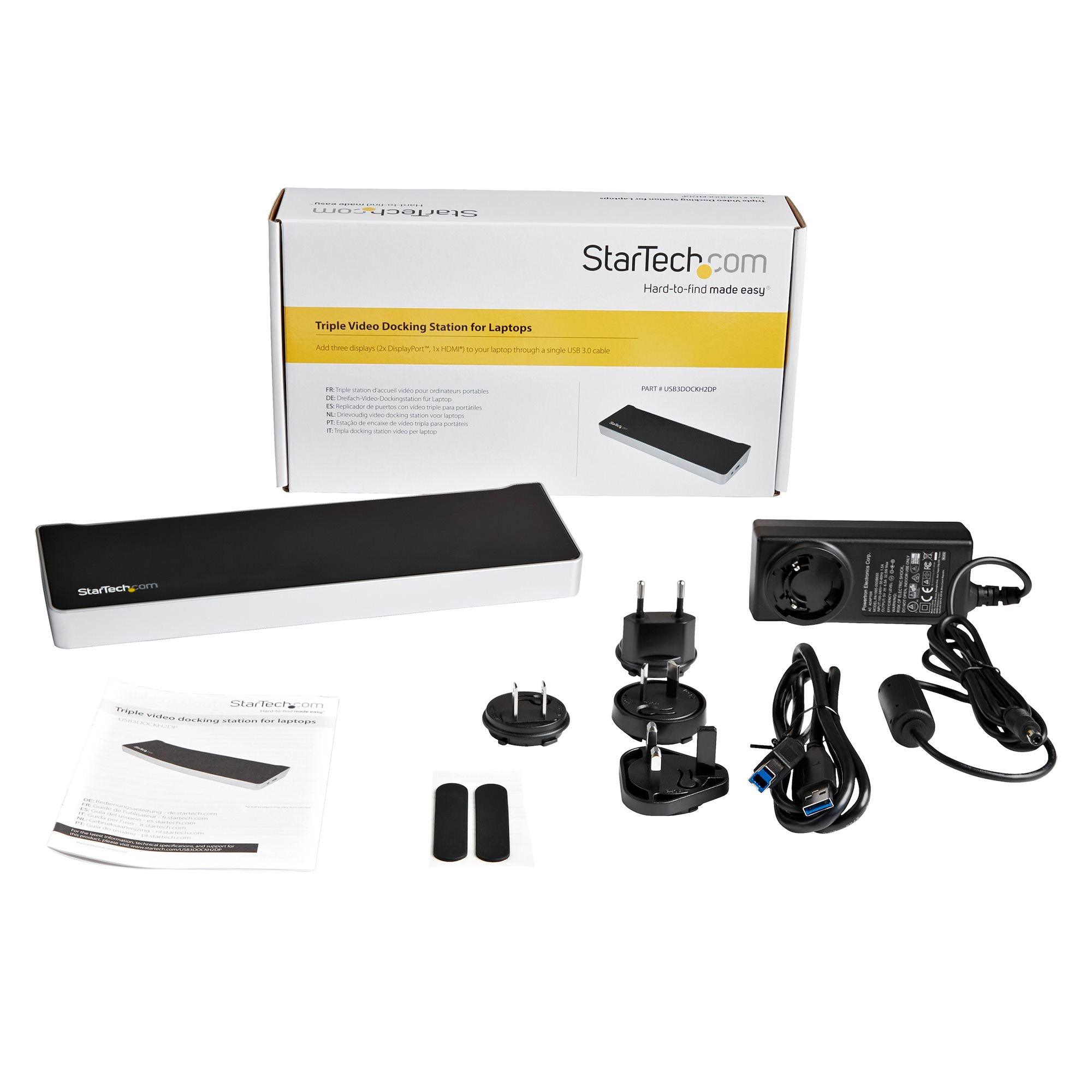 StarTech - Docking Station Triple Monitor USB-A 30 HDMI & 2 DisplayPort PC/Mac - Black & Silver