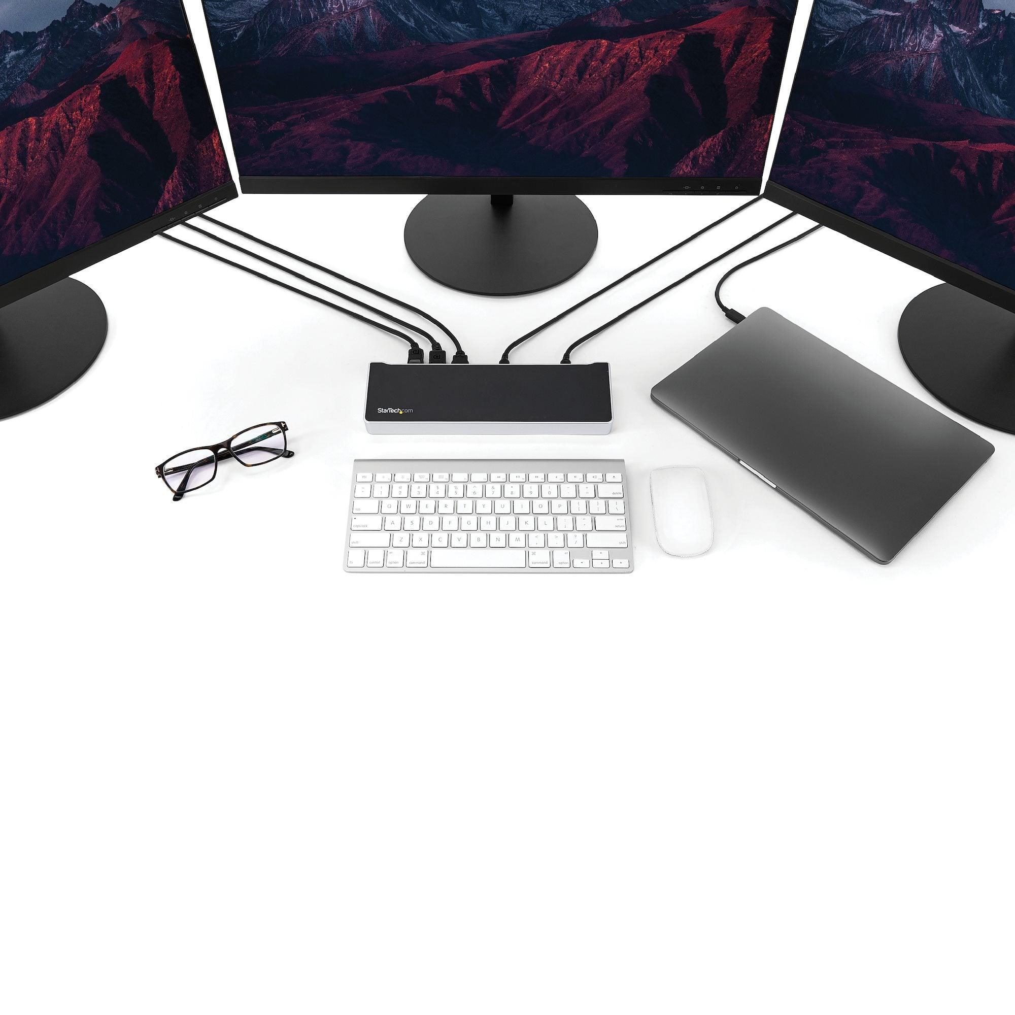 StarTech - Docking Station Triple Monitor USB-C HDMI & 4K DisplayPort - 60w Power Delivery-Piece/Mac/Chrome - Black