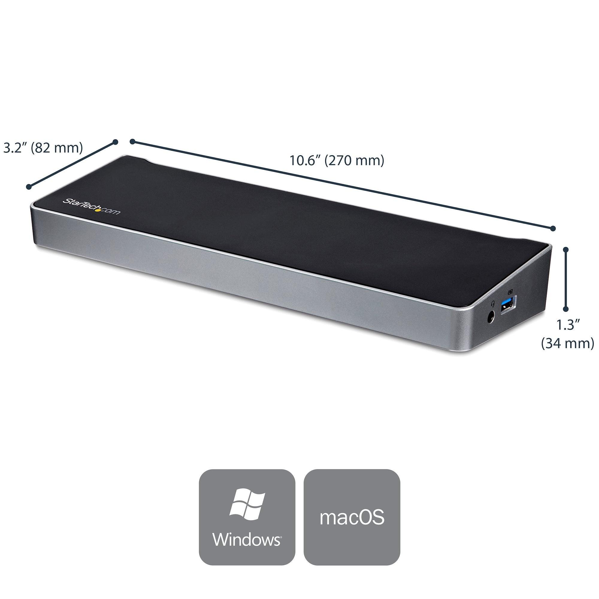 StarTech - Docking Station Triple Monitor USB-C HDMI & 4K DisplayPort - 60w Power Delivery-Piece/Mac/Chrome - Black