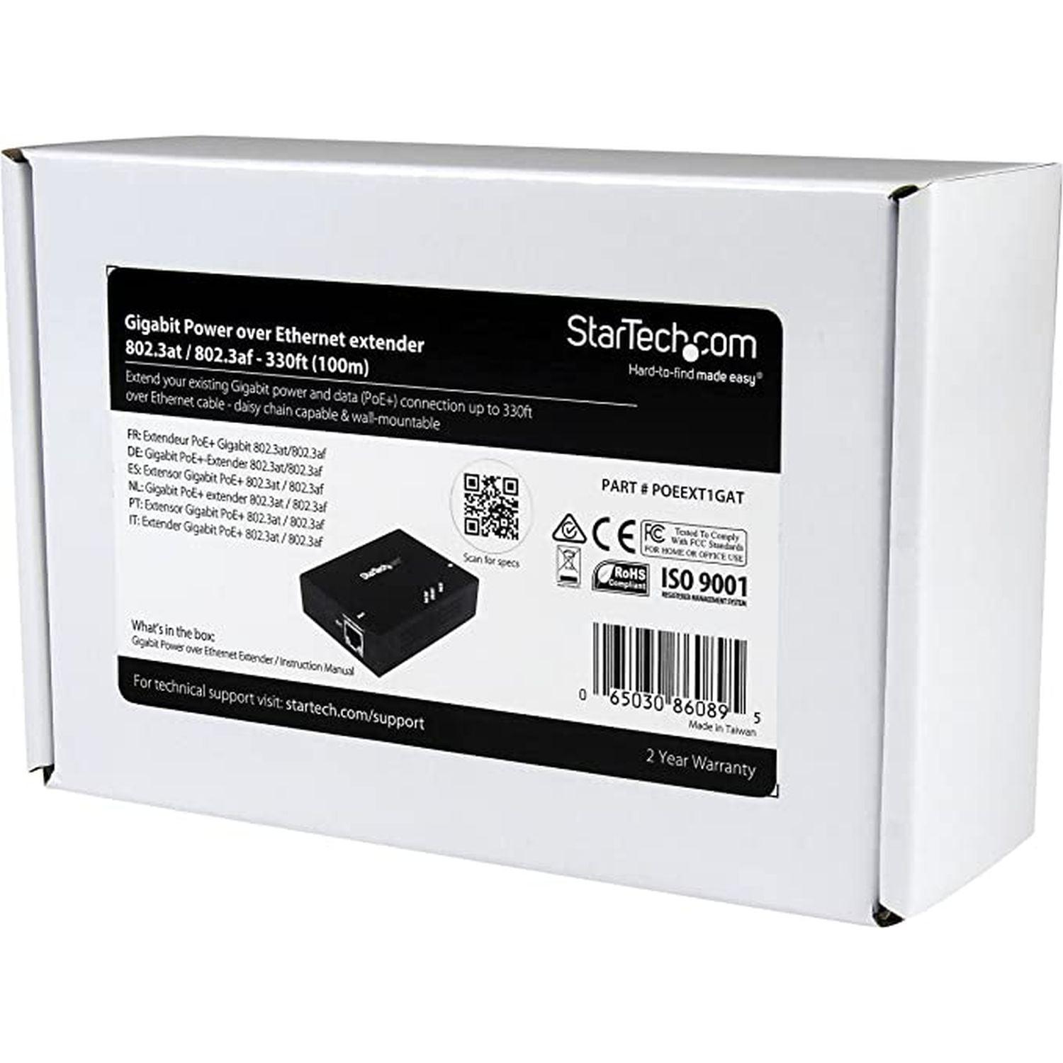 StarTech - Network 1 - Port Gigabit PoE+ Extender 330 - Black (POEEXT1GAT)