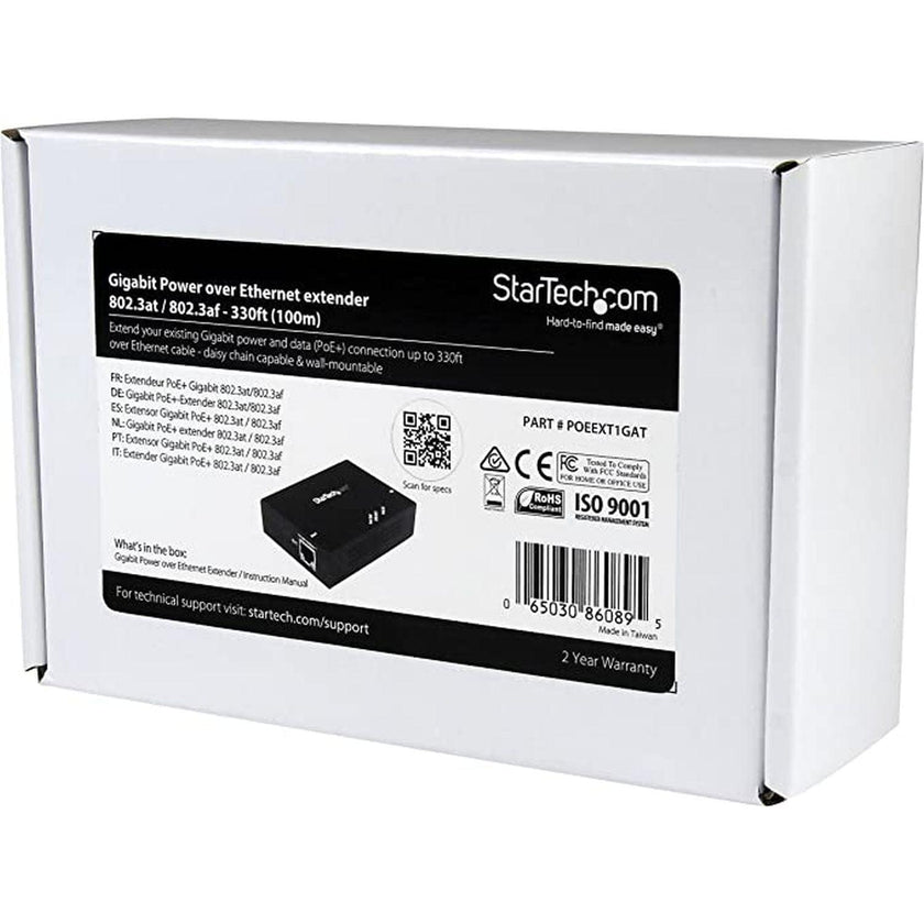 StarTech - Network 1 - Port Gigabit PoE+ Extender 330 - Black (POEEXT1GAT)