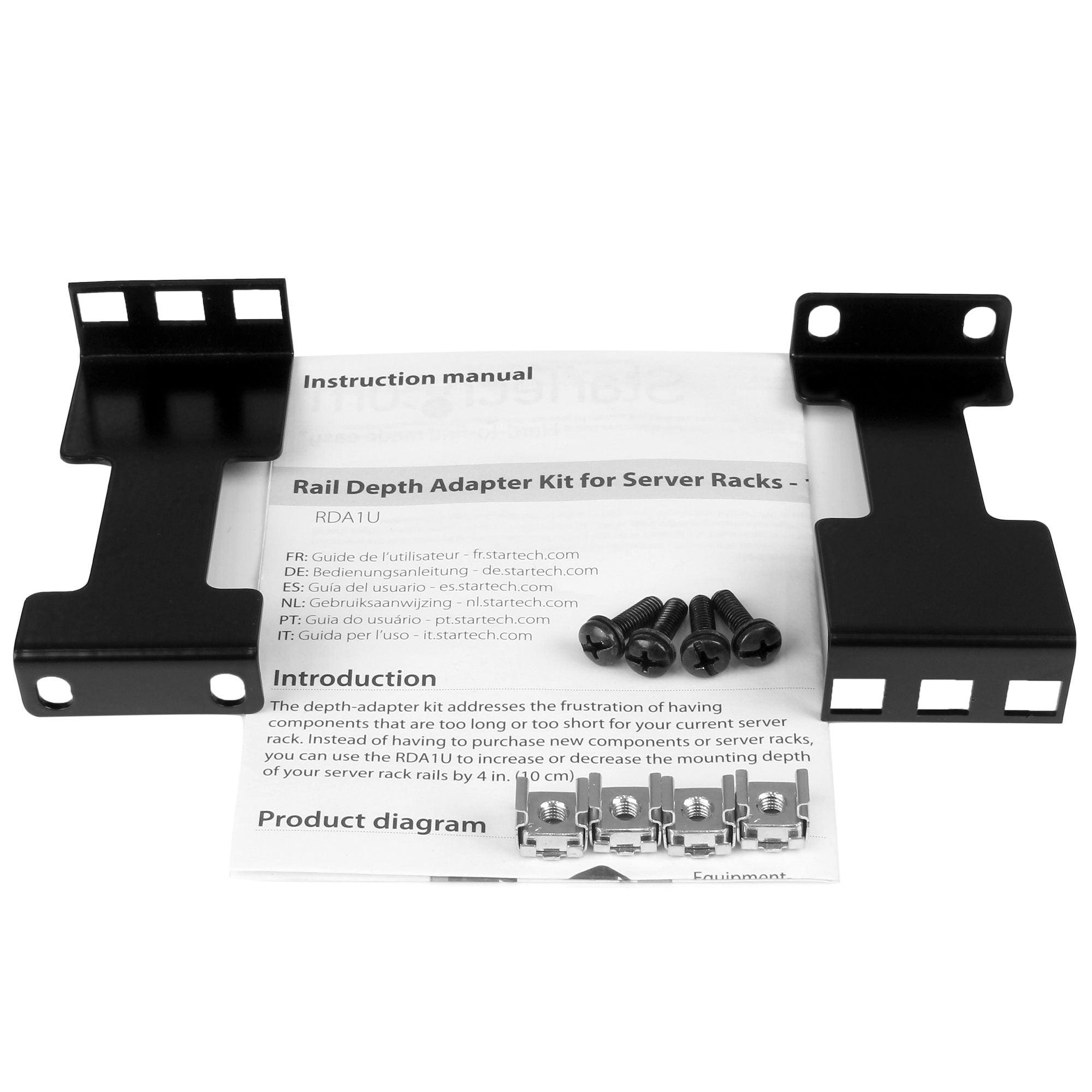 StarTech - Server Rail Depth Adapter Kit 1U For Server Racks - Black