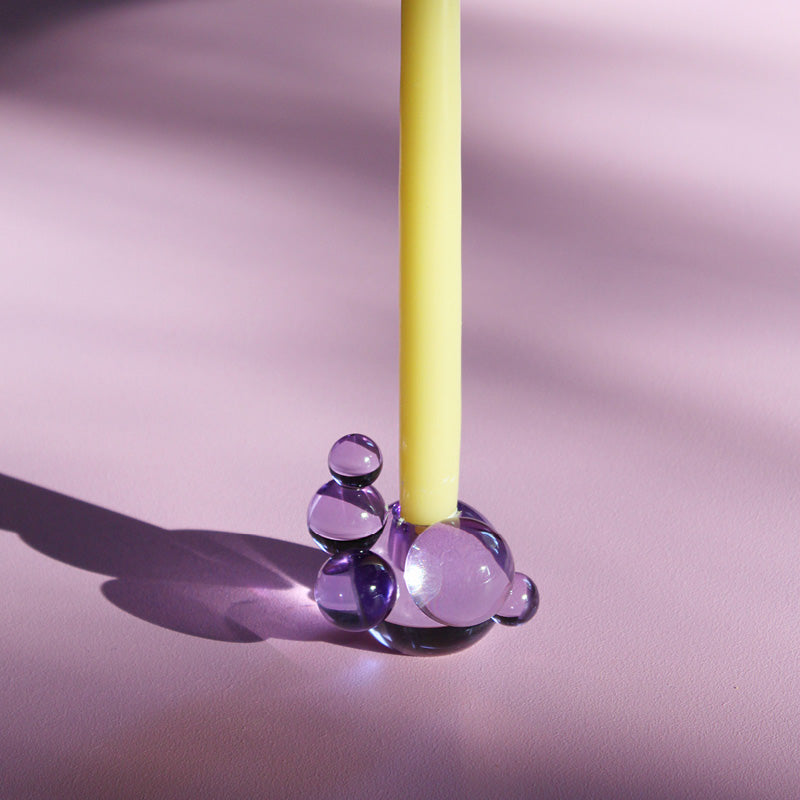 Bubble Crystal Glass Candle Holder - Purple Decorative Sculpture