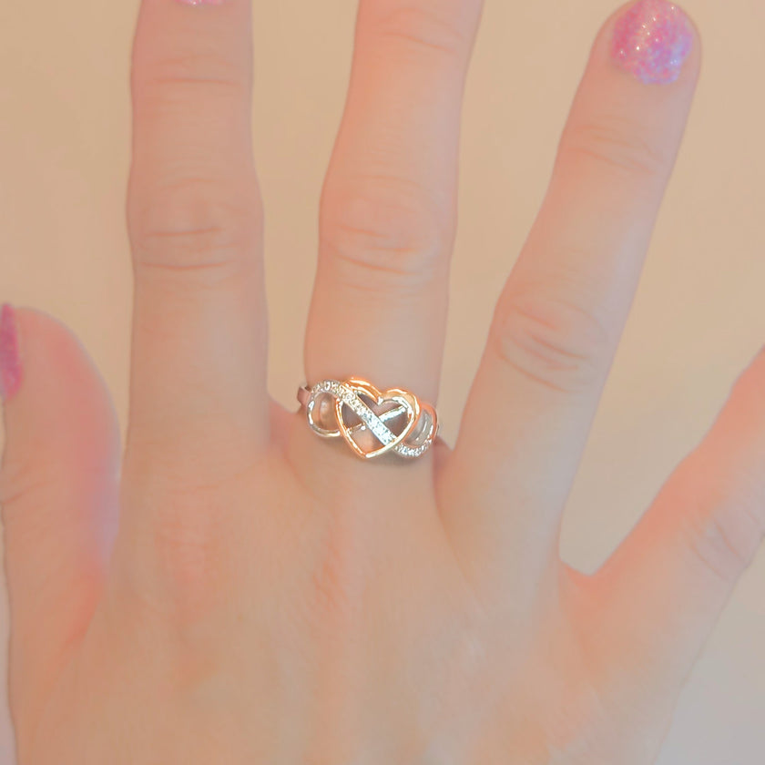 Sterling Silver Rose Gold Infinity Heart Ring