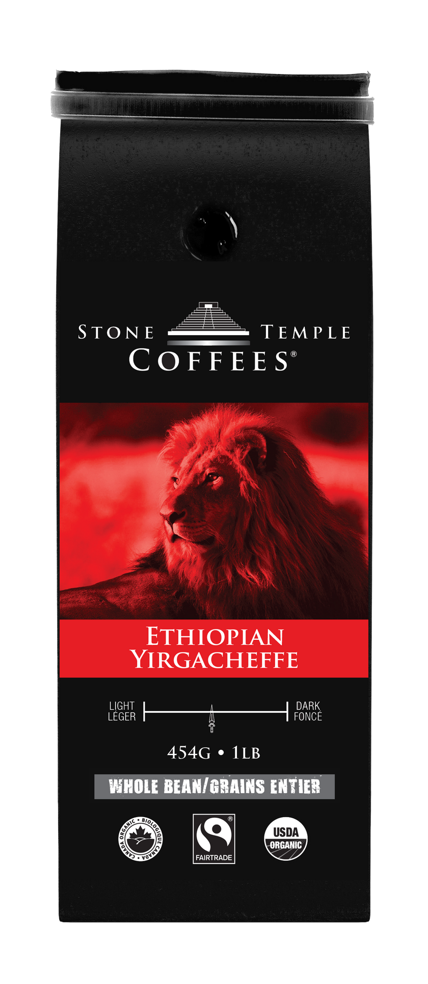 Ethiopian Yirgacheffe - Whole Bean, Medium Roast, Certified Organic OCIA/ Fairtrade Coffee 1lb/454g