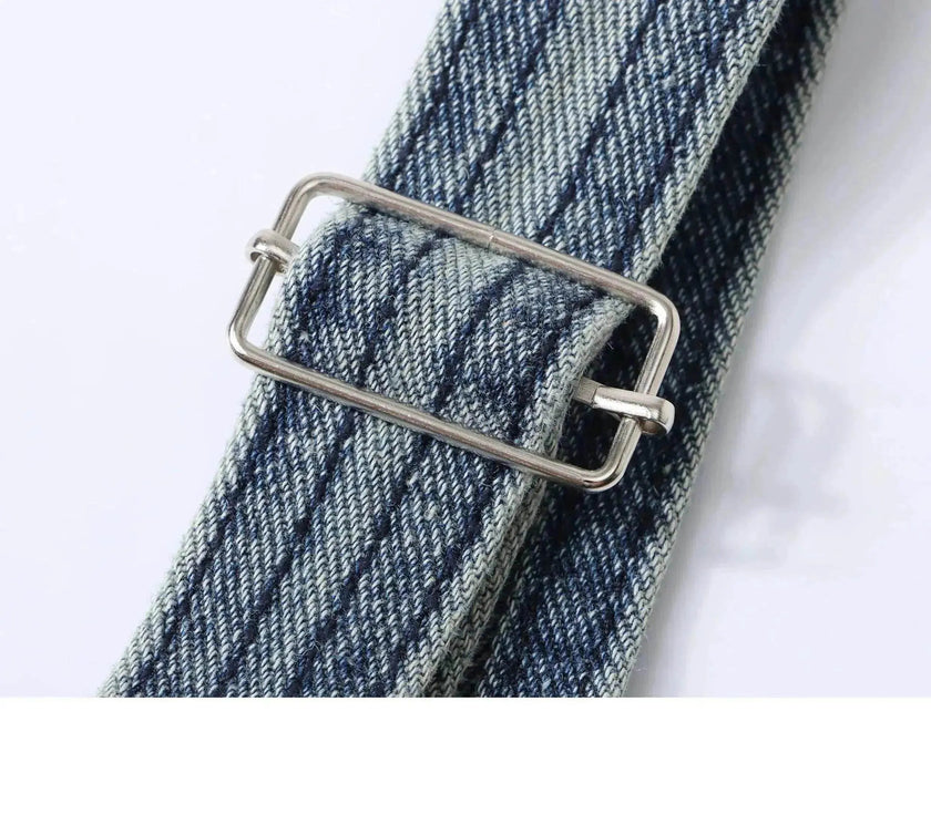 Straight Leg Wide Leg Denim Strap Pants