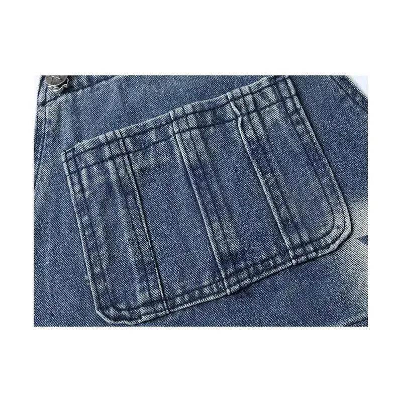 Straight Leg Wide Leg Denim Strap Pants