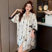 Women's Ice Silk Striped Shirt Dress Pajamas – Plus Size Loose Summer Sleepwear Canada