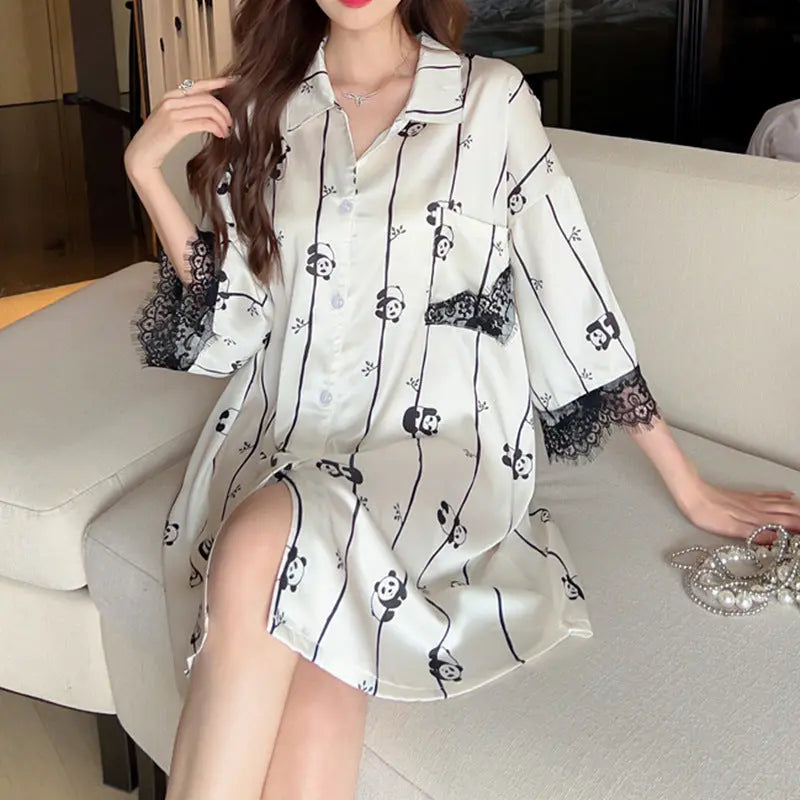 Striped Shirt Dress Short Sleeve Plus Size Loose Pajamas For Women