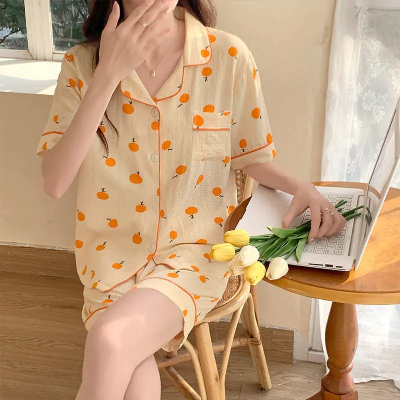 Bubble Cotton Cute Orange Pajamas For Women
