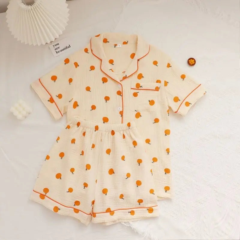 Bubble Cotton Cute Orange Pajamas For Women