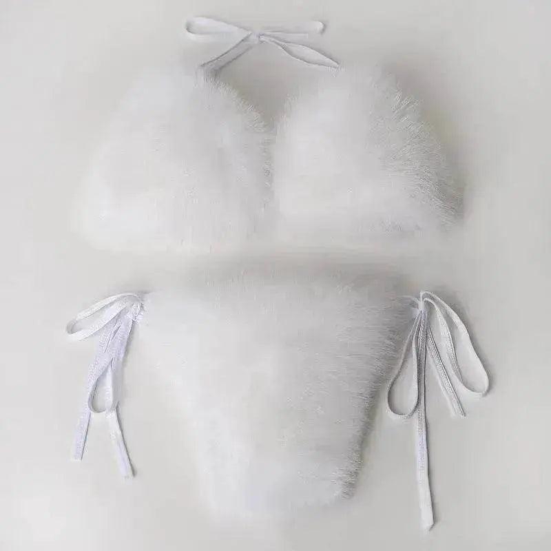 Fox Fur Trim Split Boudoir Lingerie Top