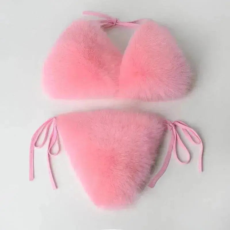 Fox Fur Trim Split Boudoir Lingerie Top