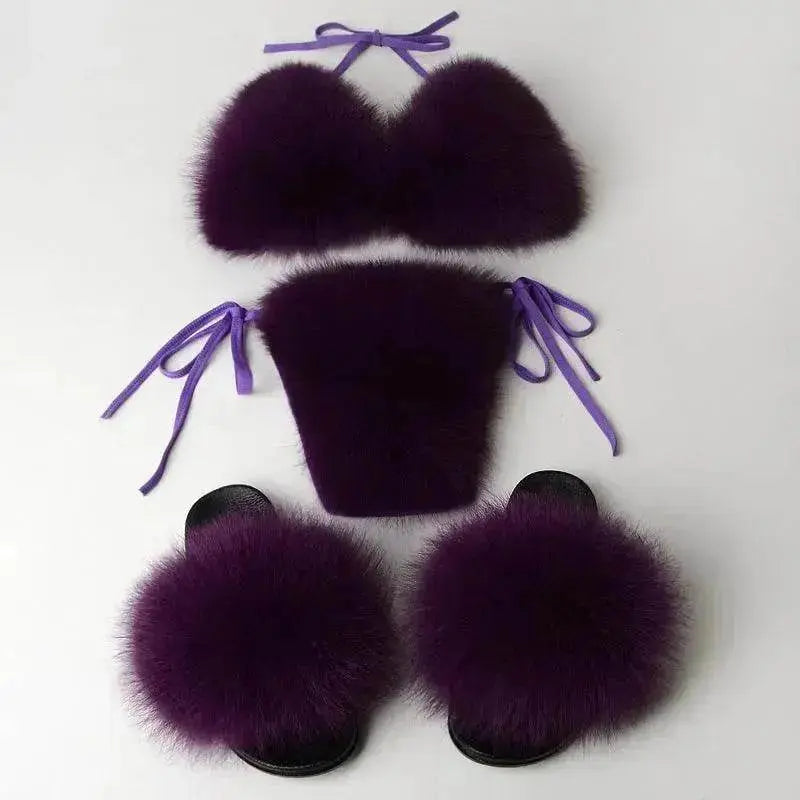 Fox Fur Trim Split Boudoir Lingerie Top