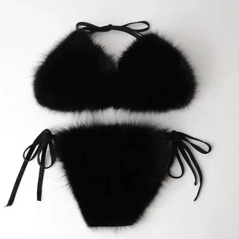 Fox Fur Trim Split Boudoir Lingerie Top