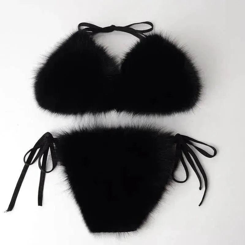 Fox Fur Trim Split Boudoir Lingerie Top