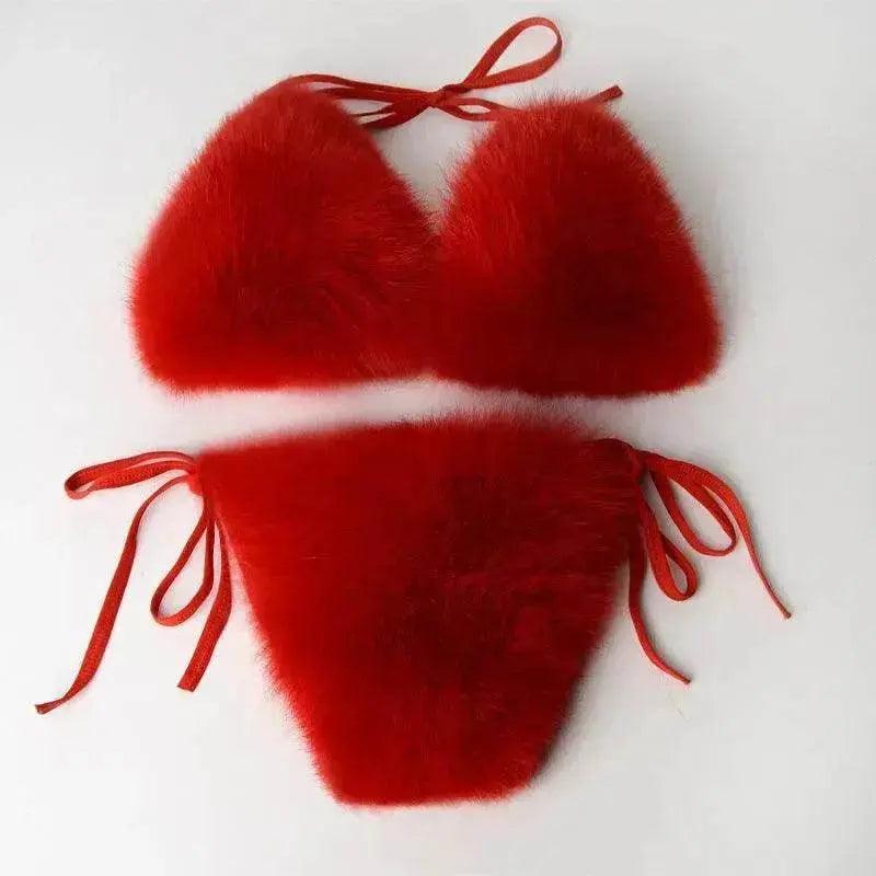 Fox Fur Trim Split Boudoir Lingerie Top