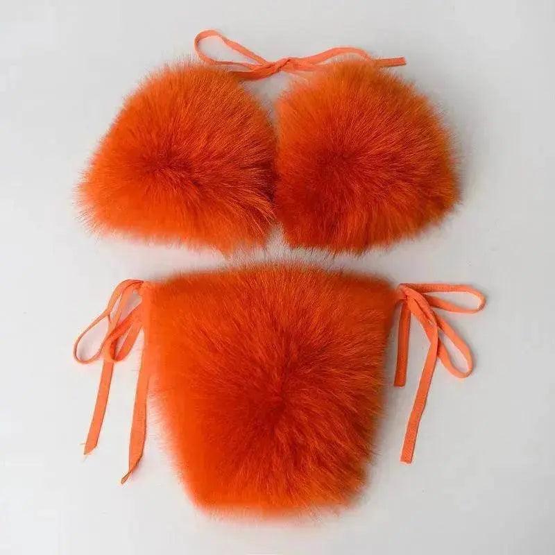 Fox Fur Trim Split Boudoir Lingerie Top