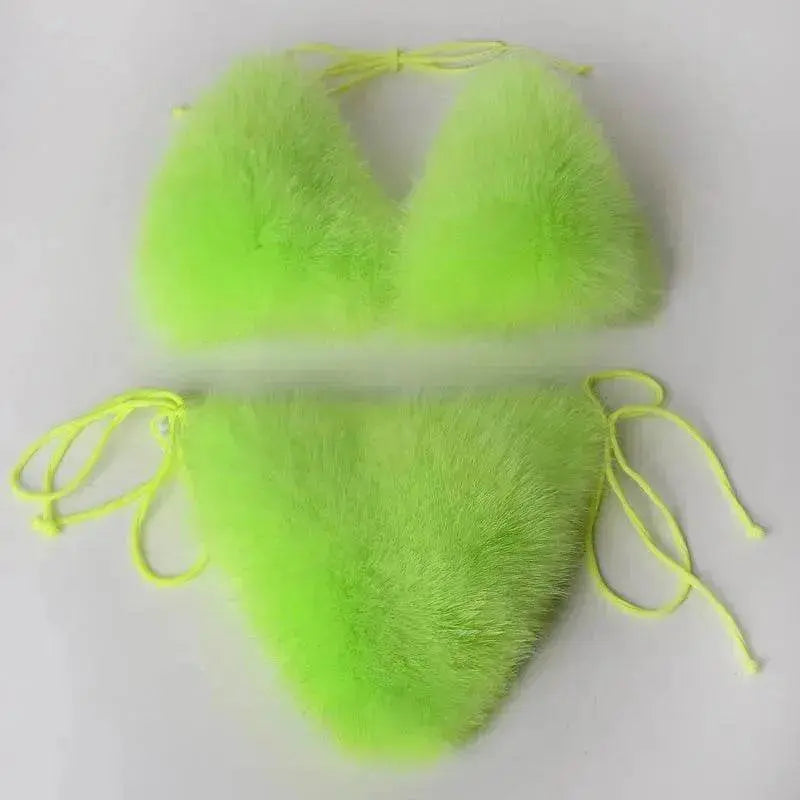 Fox Fur Trim Split Boudoir Lingerie Top