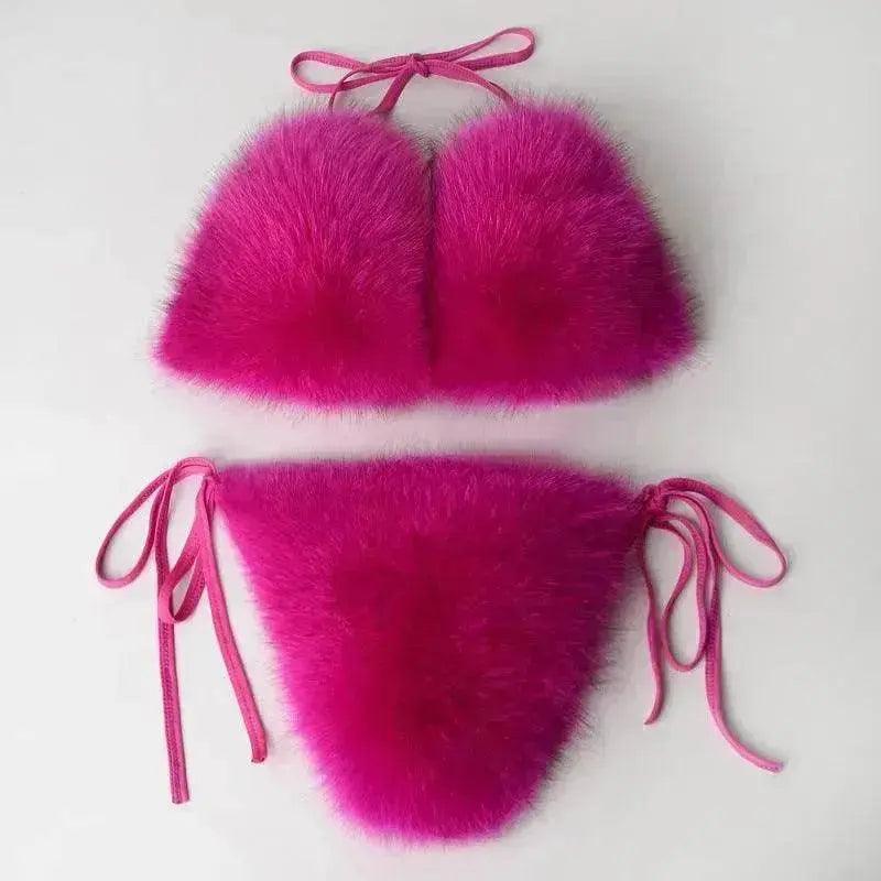 Fox Fur Trim Split Boudoir Lingerie Top