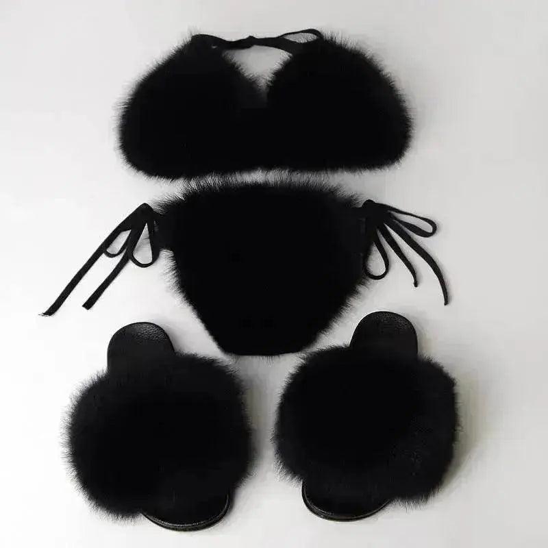 Fox Fur Trim Split Boudoir Lingerie Top