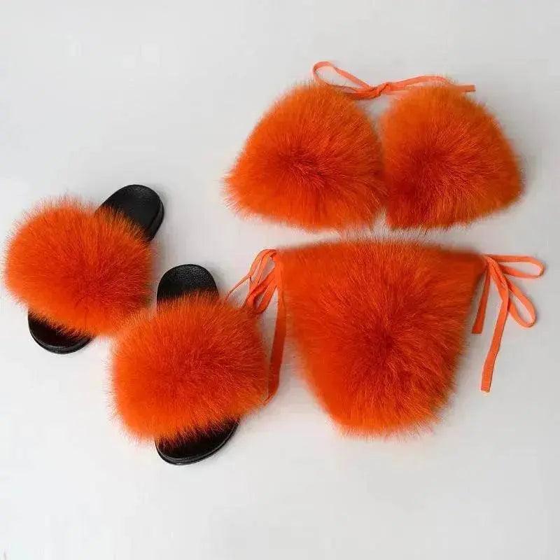 Fox Fur Trim Split Boudoir Lingerie Top