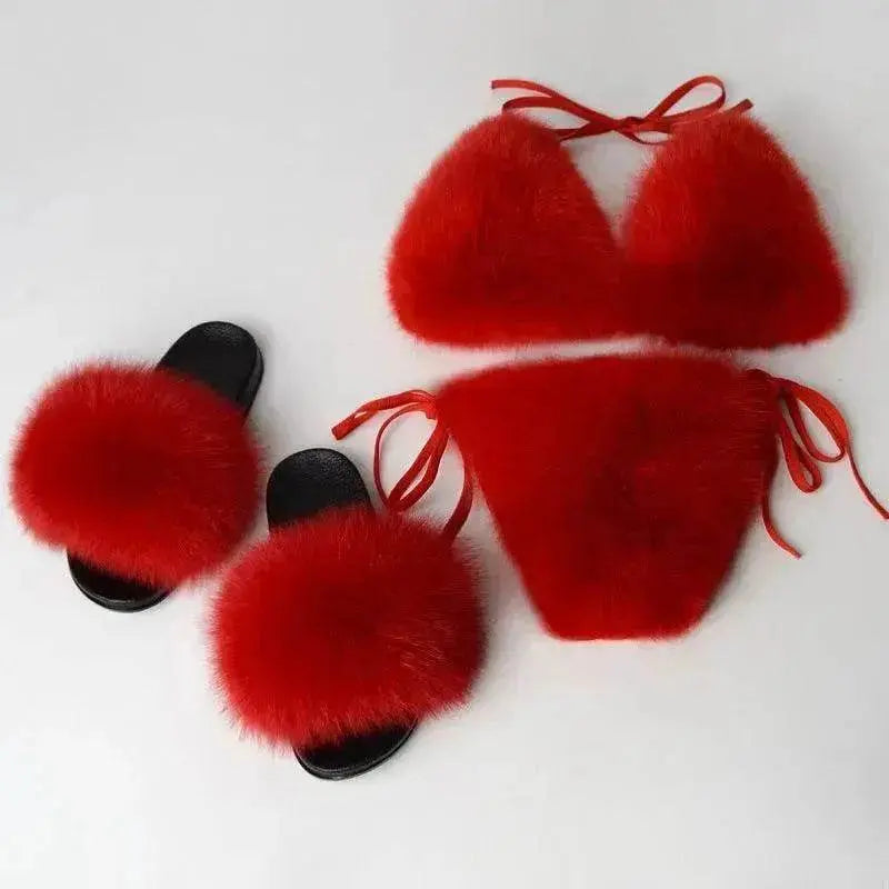 Fox Fur Trim Split Boudoir Lingerie Top