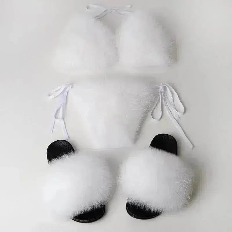Fox Fur Trim Split Boudoir Lingerie Top