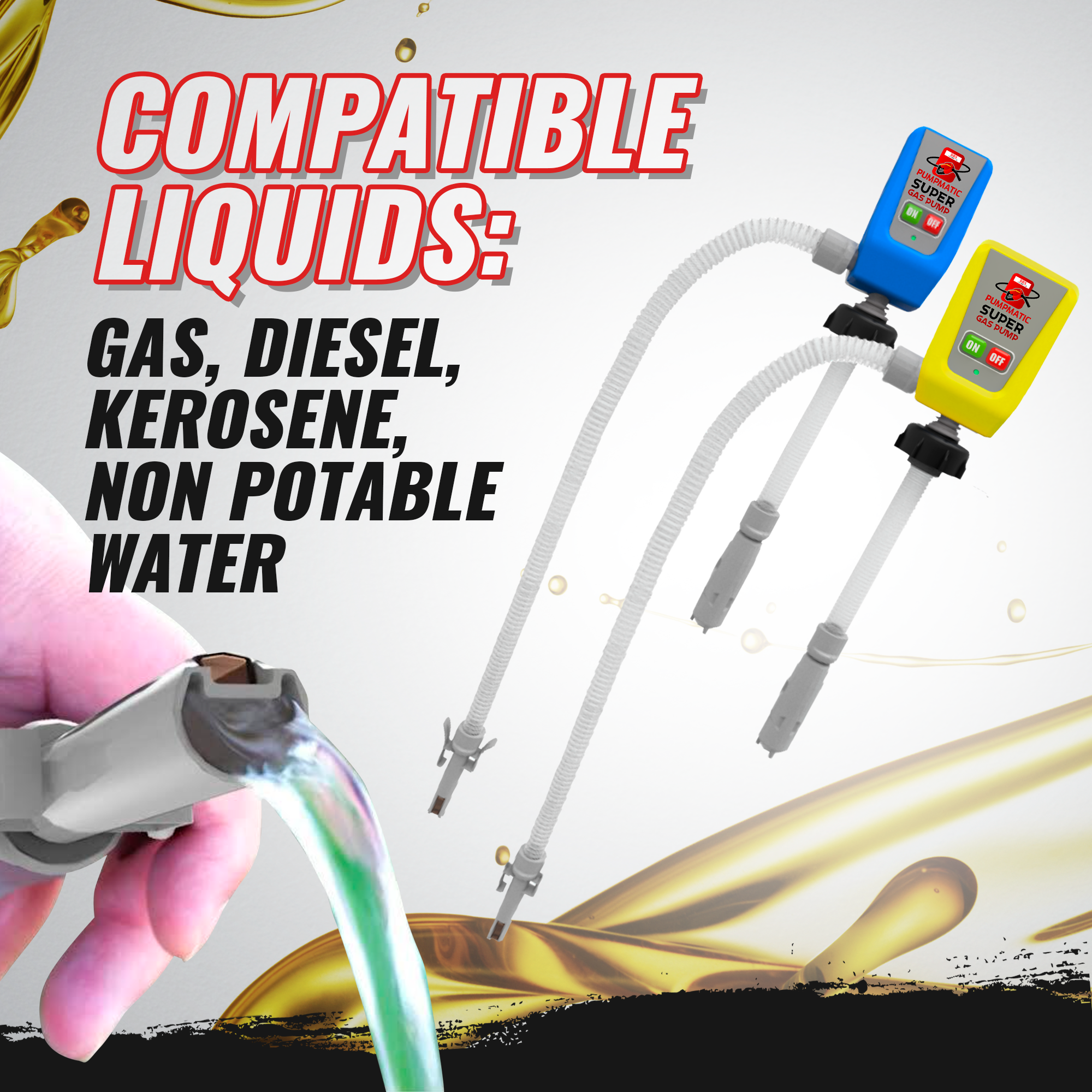 Diesel PumpMatic Super Gas Pump Fuel Transfer Pump + 3 Power Sources w/ 4.25ft Hose Siphon