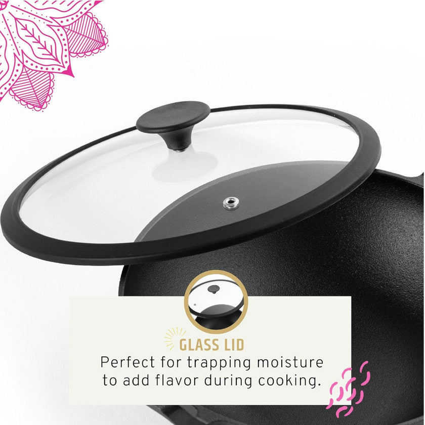 MAHARAJA T211K01 Cast Iron Karahi 26cm with Glass lid