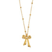 TALIANA Gold : Collier délicat à perles avec pendentif nœud et zircone solitaire – Bijou élégant pour tous les jours