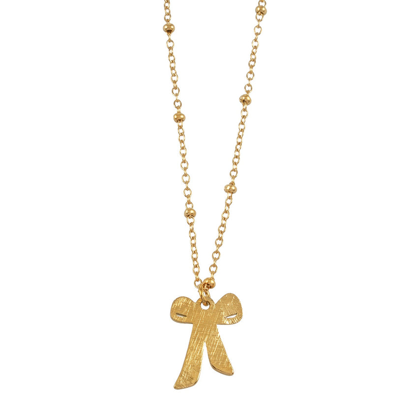 TALIANA Gold : Collier délicat à perles avec pendentif nœud et zircone solitaire – Bijou élégant pour tous les jours