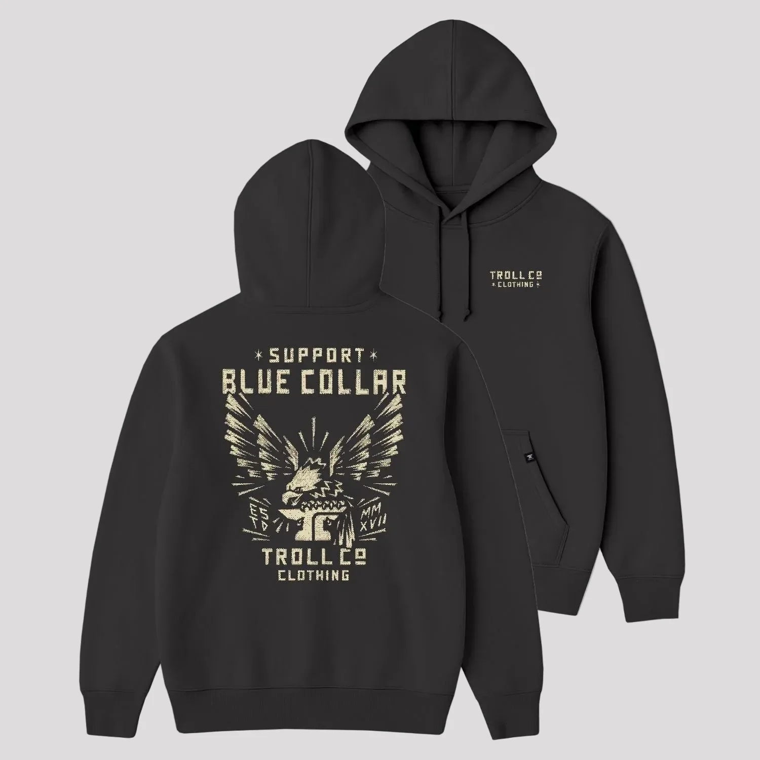 DHCM Men's Support Blue Collar Perched Eagle Hoodie | Comfortable Workwear