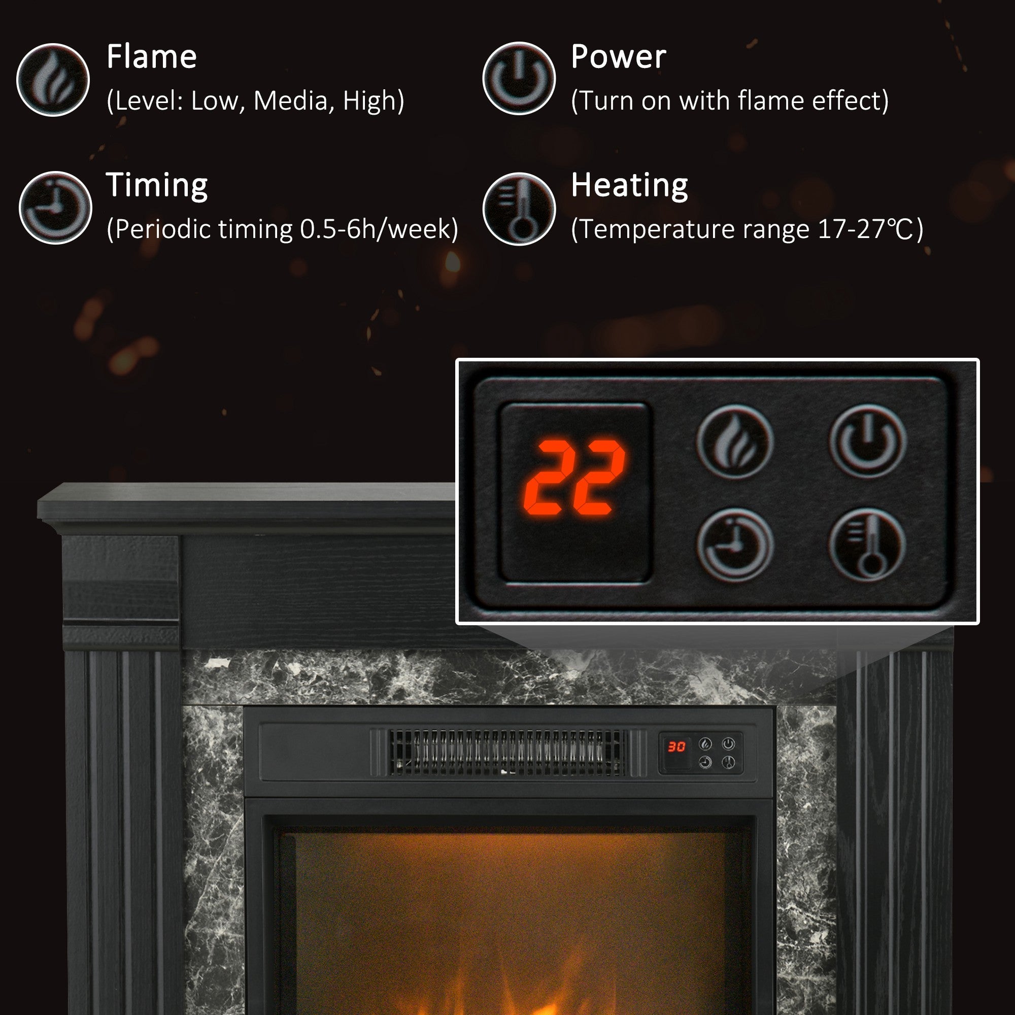 Easton Electric Mantel Wood Surround Freestanding Fireplace Heater with Overheating Protection-Black