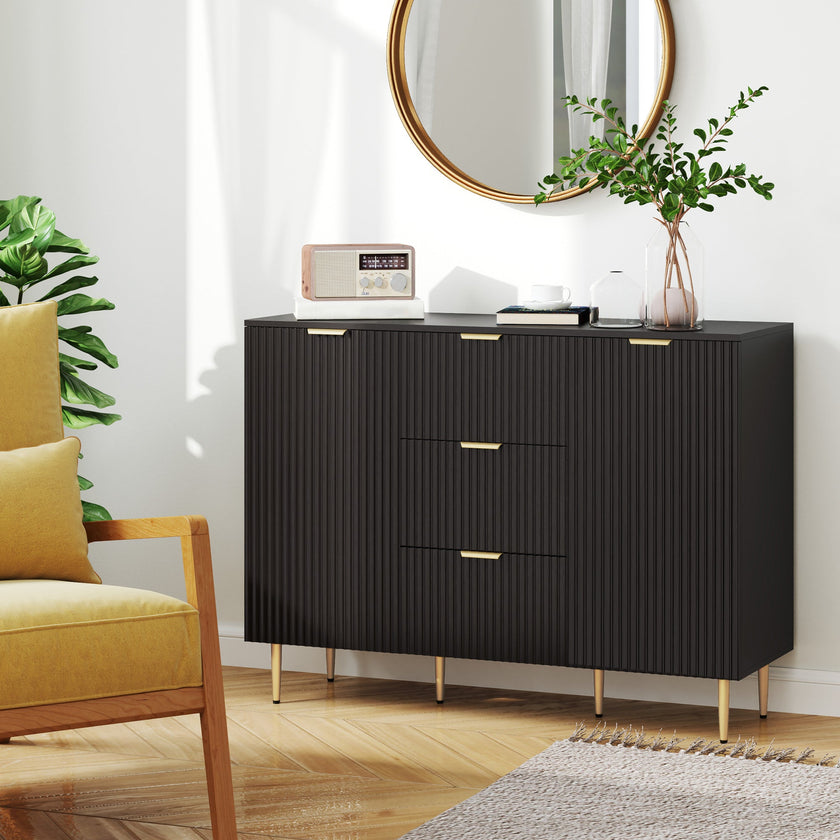 Ellis Modern Kitchen Buffet/Hallway Cabinet with 3 Drawers-Black