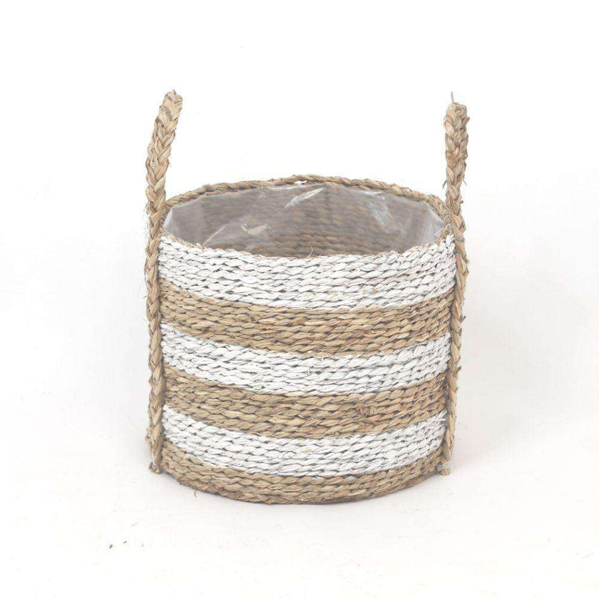Tom - Seagrass Planter With White Stripes