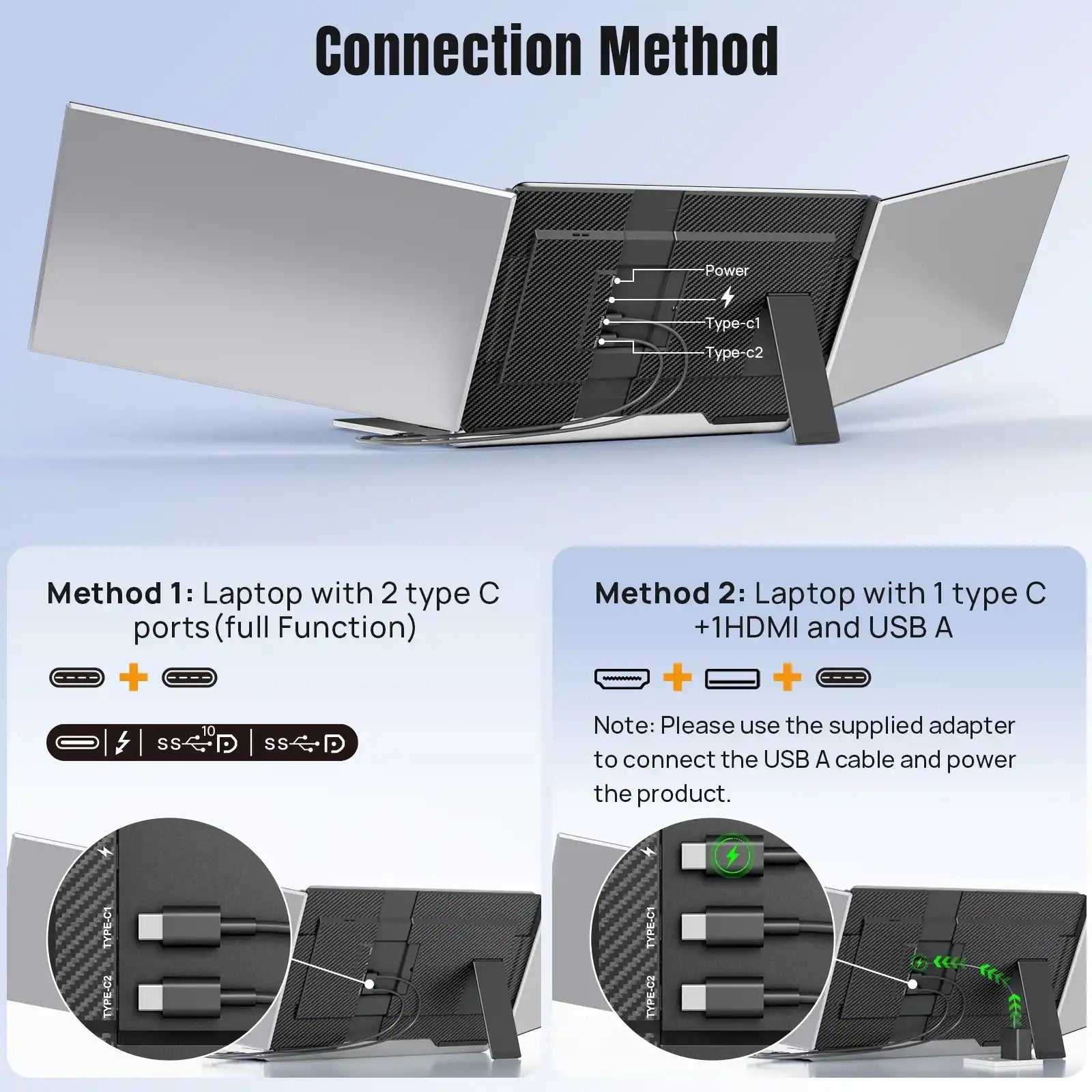 TUTT 15.6″ Dual Screen Portable Monitor, Silver Ultra Thin & Light |USB-C + HDMI Setup, Built-In Speaker + Leather Bag | H5 Video Transmission Cable Included P7