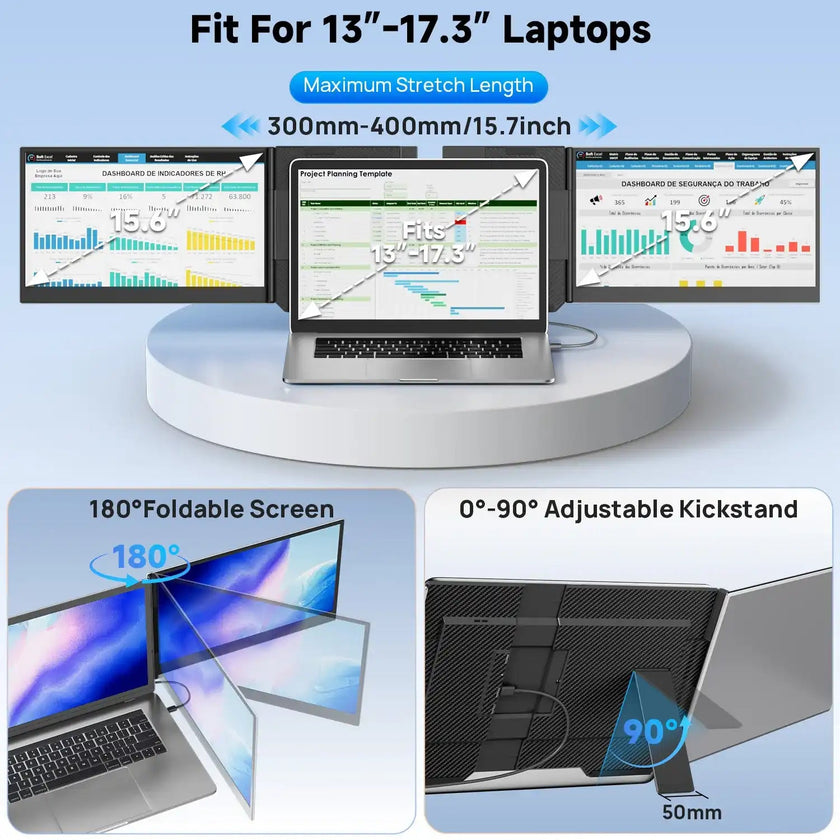 TUTT 15.6″ Dual Screen Portable Monitor | Single USB-C Cable Setup |  Silver Ultra Thin & Light, Built-In Speaker + Leather Bag | P7 Pro