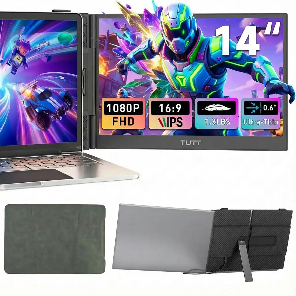 TUTT 14” Laptop Screen Extender | Ultra Thin Portable Monitor for Windows, Mac, USB-C & HDMI Devices, S8