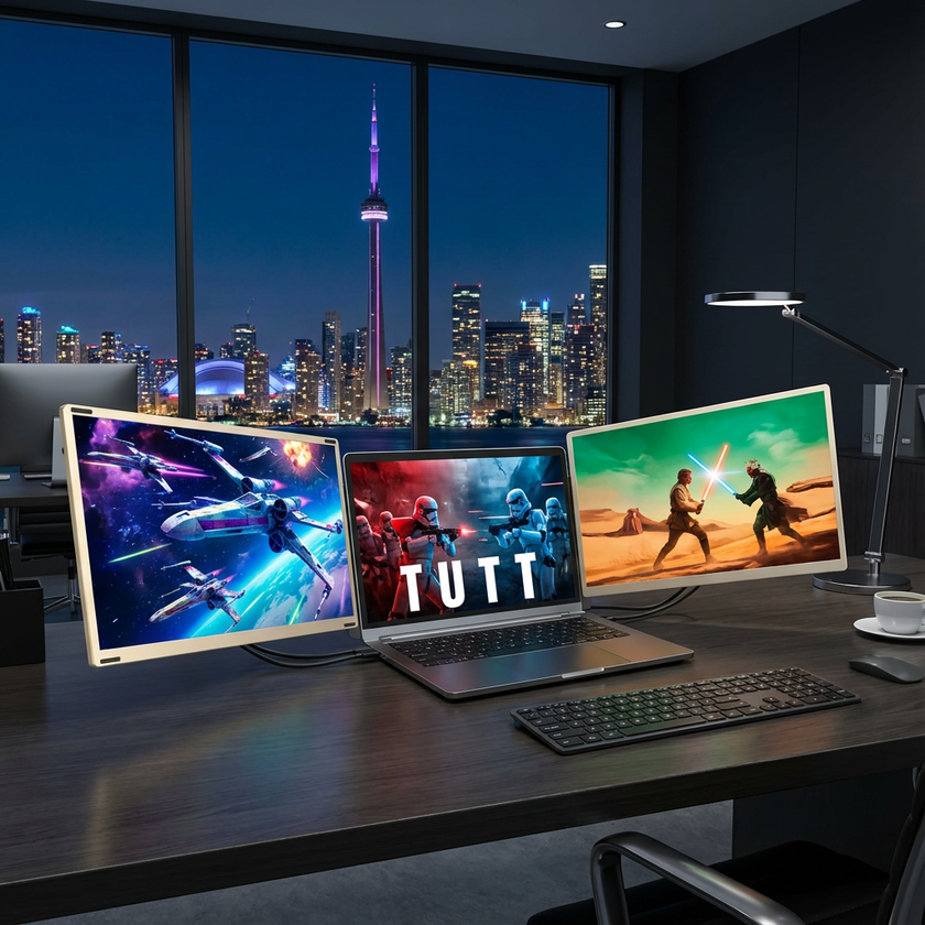 TUTT 15.6” FHD Portable Monitor – S6 Triple Screen Extender, USB-C/HDMI, 7 Viewing Modes | All Devices Compatible with Converter Cable (H5 Included)