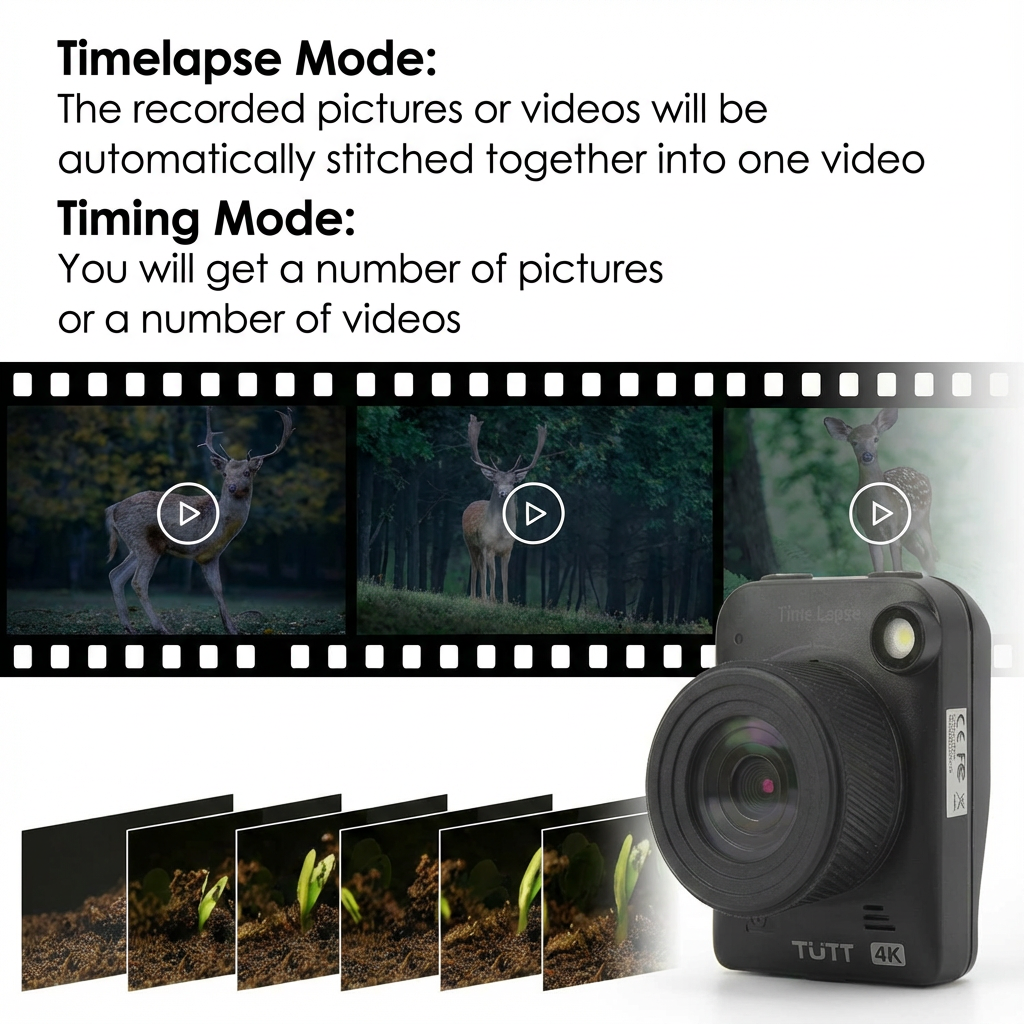 TUTT 4K Time Lapse Camera - 32MP Professional Construction & Vlogging Action Camera T7