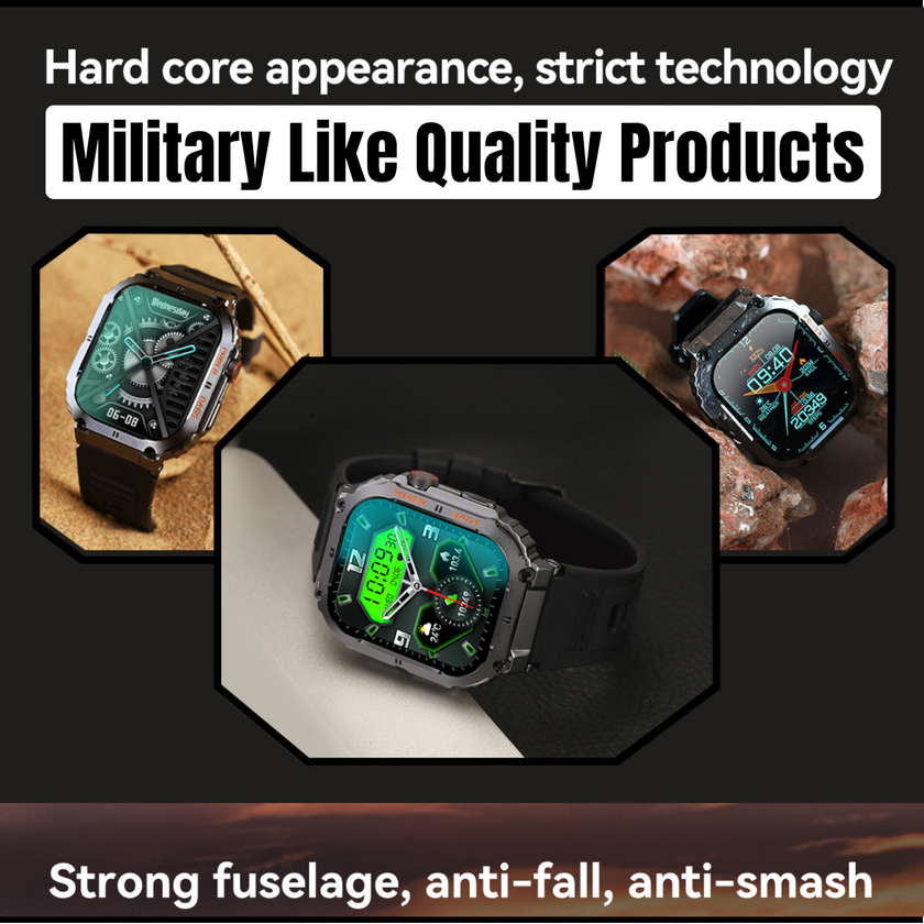 TUTT Military Smart Watch for Men | 3ATM Waterproof 1.96