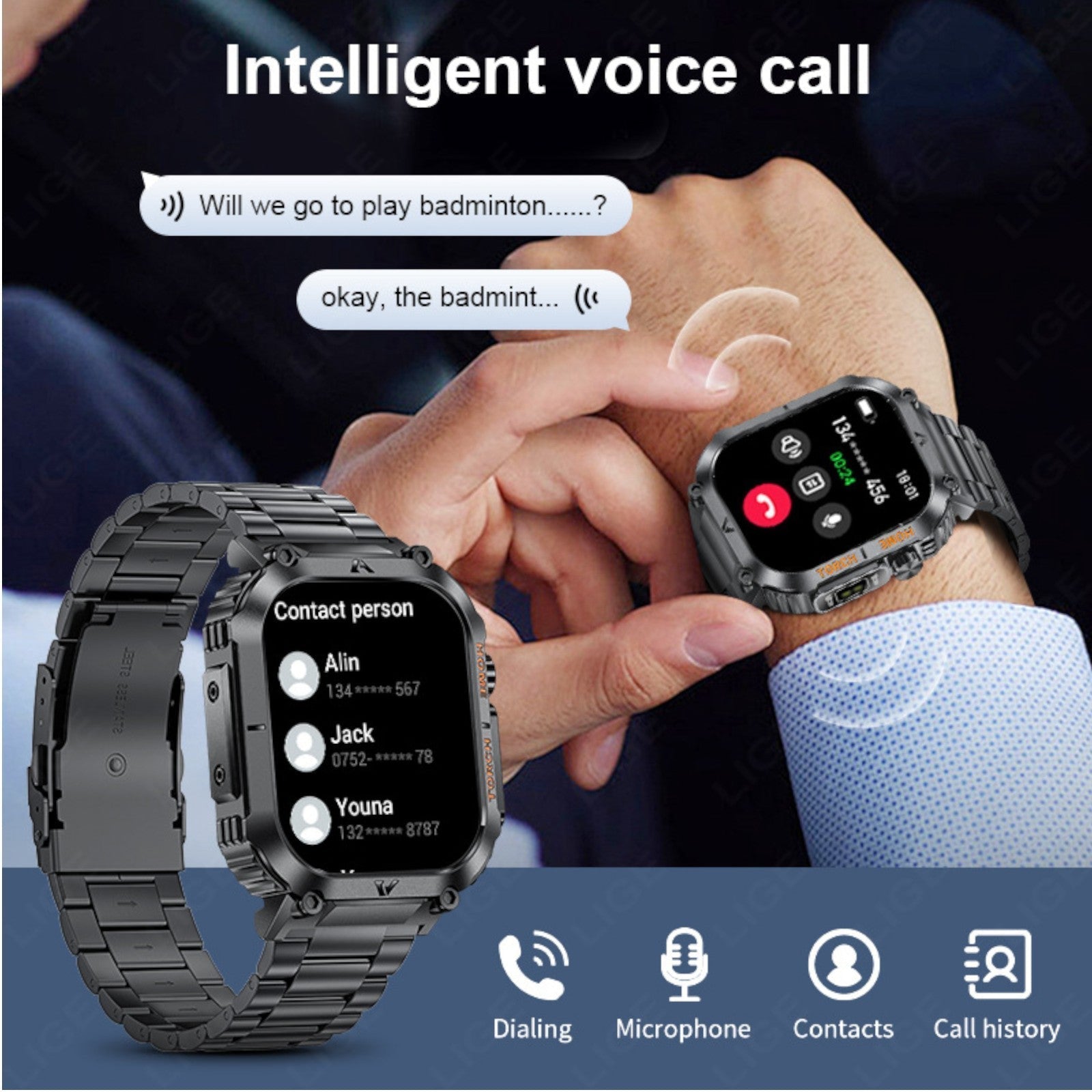 TUTT Military Smart Watch for Men | 3ATM Waterproof 1.96