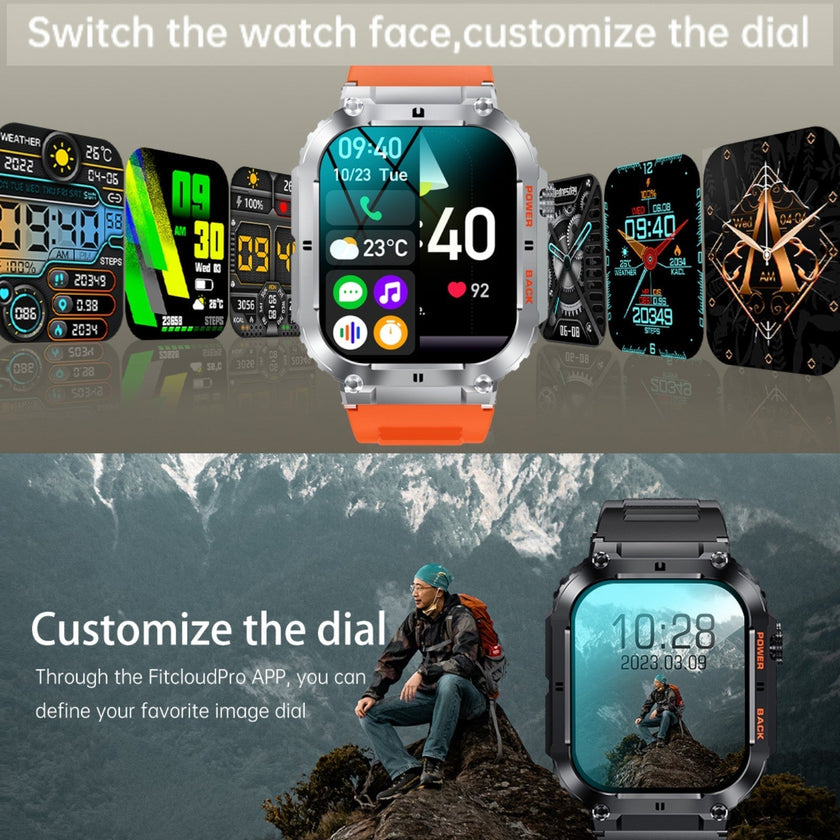 TUTT Military Smart Watch for Men | 3ATM Waterproof 1.96