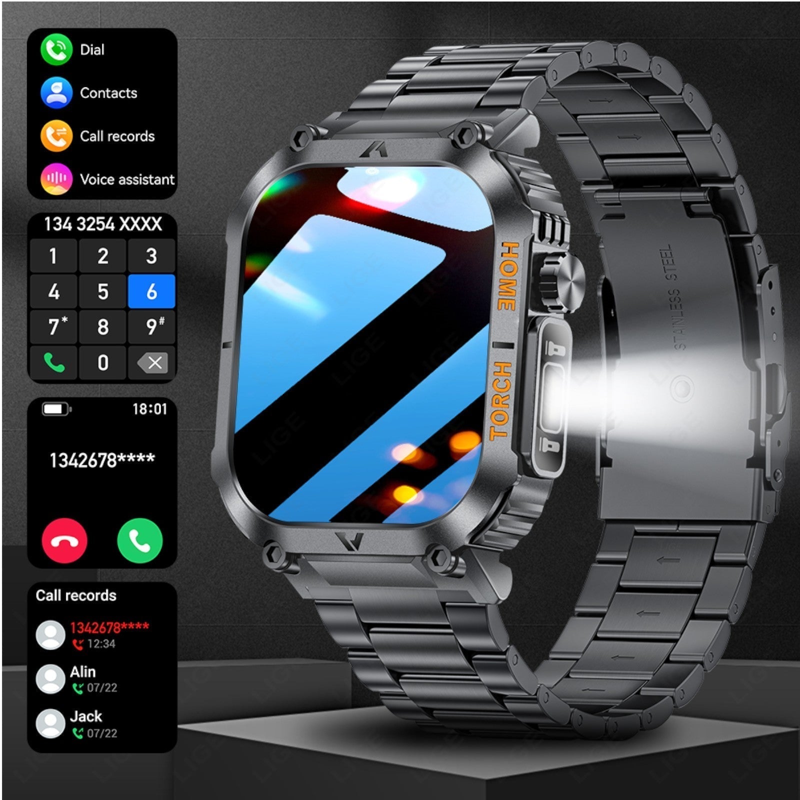 TUTT Military Smart Watch for Men | 3ATM Waterproof 1.96